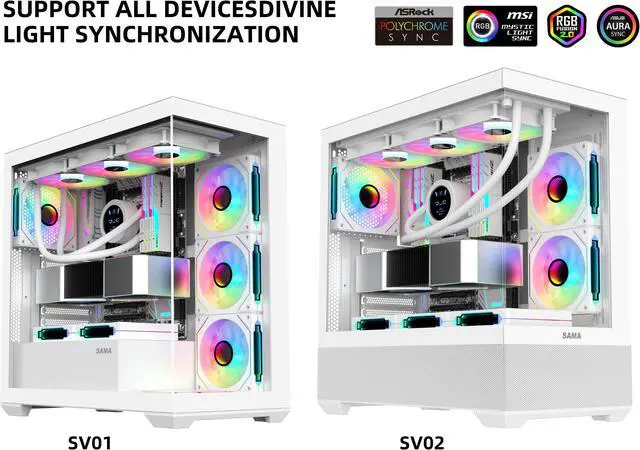 Alt view image 3 of 7 - SAMA YF1202I White PWM ARGB120mm Case Fans, 4Pin PWM 5V 3Pin ARGB High Airflow Low Noise Infinity Mirror Cooling Fan