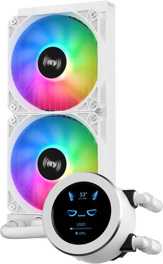 Alt view image 7 of 7 - SAMA SM240 White liquid Cooler 240mm White with ARGB AIO Radiator LCD Video Temperature Display Screen, PC CPU Cooler with PWM Silent Fans