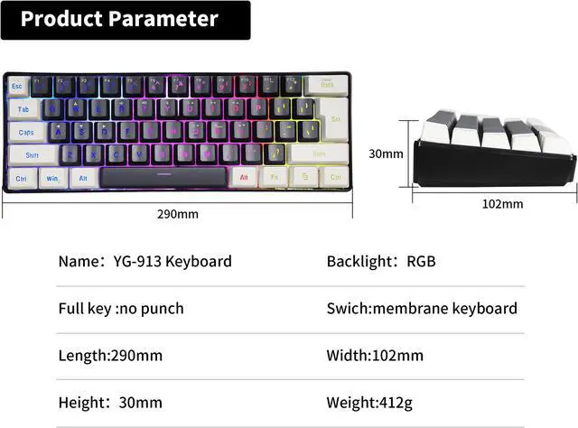 Alt view image 5 of 7 - SAMA Gaming Keyboard 60 percent, 61 Keys RGB Backlit Wired Keyboard, Waterproof Mini Compact Gaming Keyboard for PC/Mac Gamer, Travel, Easy to Carry on Business Trip