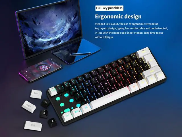 Alt view image 2 of 7 - SAMA Gaming Keyboard 60 percent, 61 Keys RGB Backlit Wired Keyboard, Waterproof Mini Compact Gaming Keyboard for PC/Mac Gamer, Travel, Easy to Carry on Business Trip