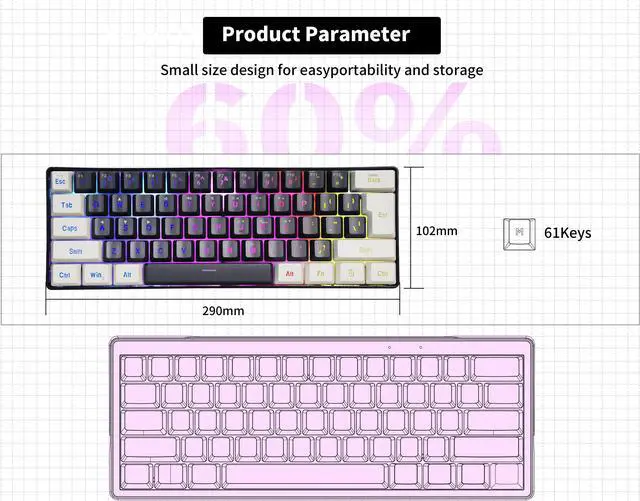 Alt view image 4 of 7 - SAMA Gaming Keyboard 60 percent, 61 Keys RGB Backlit Wired Keyboard, Waterproof Mini Compact Gaming Keyboard for PC/Mac Gamer, Travel, Easy to Carry on Business Trip