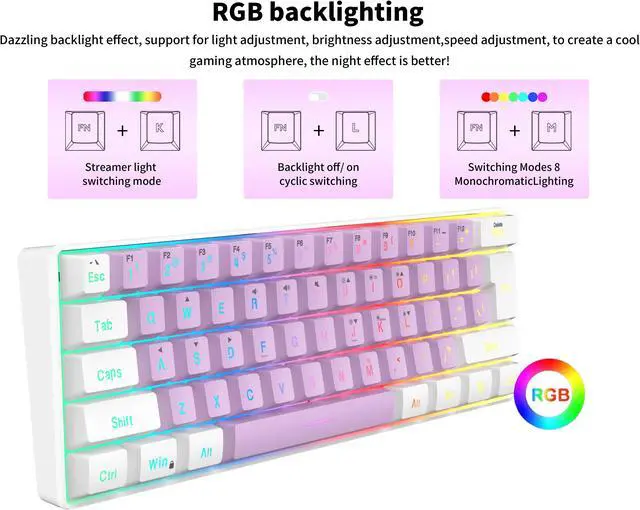 Alt view image 2 of 7 - SAMA Gaming Keyboard 60 percent, 61 Keys RGB Backlit Wired Keyboard, Waterproof Mini Compact Gaming Keyboard for PC/Mac Gamer, Travel, Easy to Carry on Business Trip
