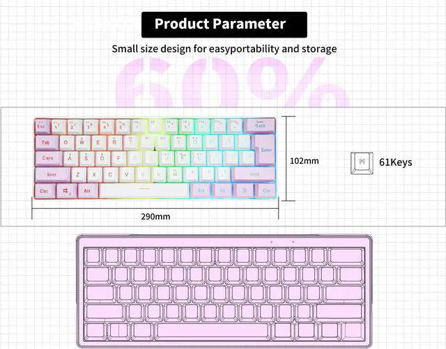 Alt view image 4 of 7 - SAMA Gaming Keyboard 60 percent, 61 Keys RGB Backlit Wired Keyboard, Waterproof Mini Compact Gaming Keyboard for PC/Mac Gamer, Travel, Easy to Carry on Business Trip