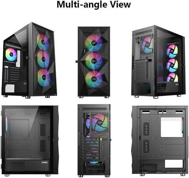 Alt view image 4 of 7 - SAMA 3509 Tempered Glass Open Door Gaming ATX Computer PC Case Mid Tower Black with 4 Addressable RGB Fans Pre-installed