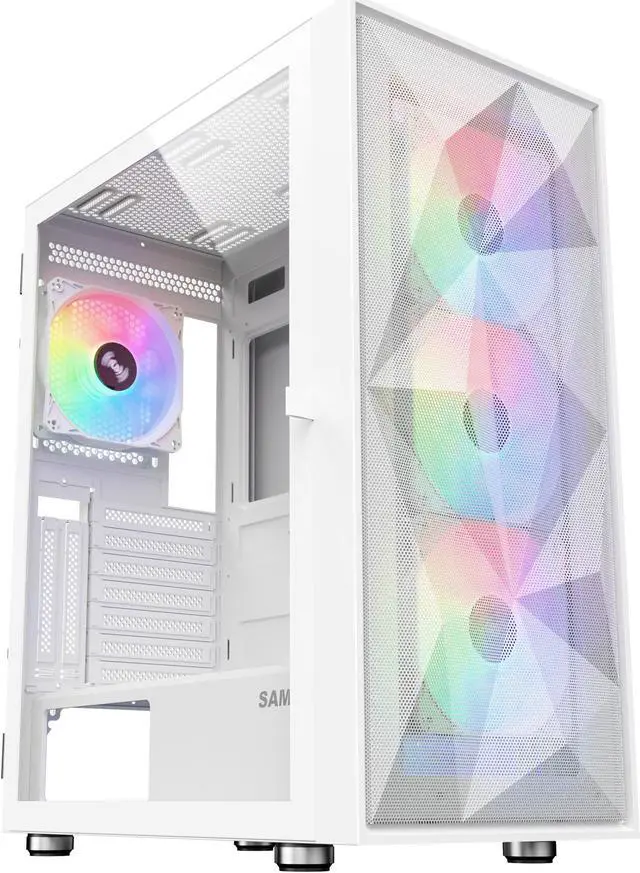 Alt view image 4 of 7 - SAMA 3509 Open Door Tempered Glass ATX Mid Tower Gaming Computer Case,USB3.0 x2 ,4 x ARGB Fans Pre-install White