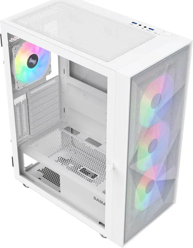 Alt view image 3 of 7 - SAMA 3509 Open Door Tempered Glass ATX Mid Tower Gaming Computer Case,USB3.0 x2 ,4 x ARGB Fans Pre-install White