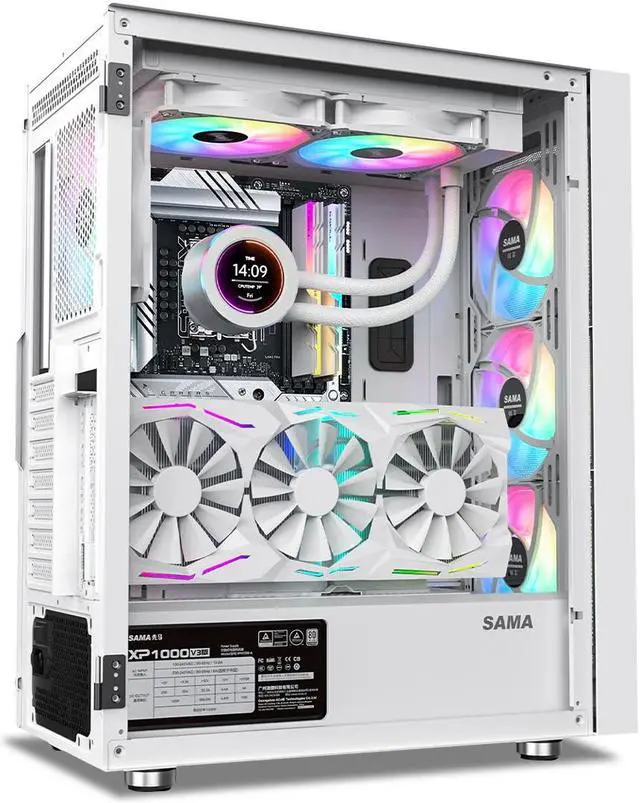 Alt view image 3 of 8 - SAMA 3509 White Mid Tower Gaming PC Case with Door Open Tempered Glass, 4 Pre-installed RGB Airflow Cooling Fans