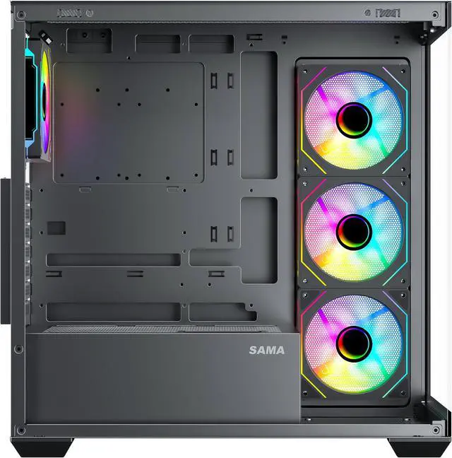 Alt view image 5 of 7 - SAMA SV01 Gaming PC Case Computer Mid Tower ATX Case with 4 Addressable RGB Fans Pre-Installed, Back Plug Motherboard Design, Tempered Glass Transparent Side Panel, Black