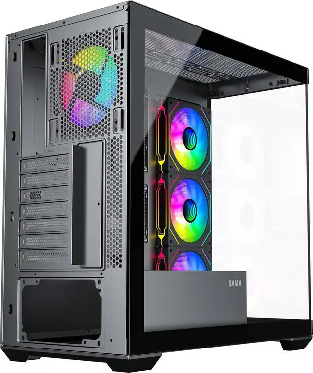 Alt view image 4 of 7 - SAMA SV01 Gaming PC Case Computer Mid Tower ATX Case with 4 Addressable RGB Fans Pre-Installed, Back Plug Motherboard Design, Tempered Glass Transparent Side Panel, Black
