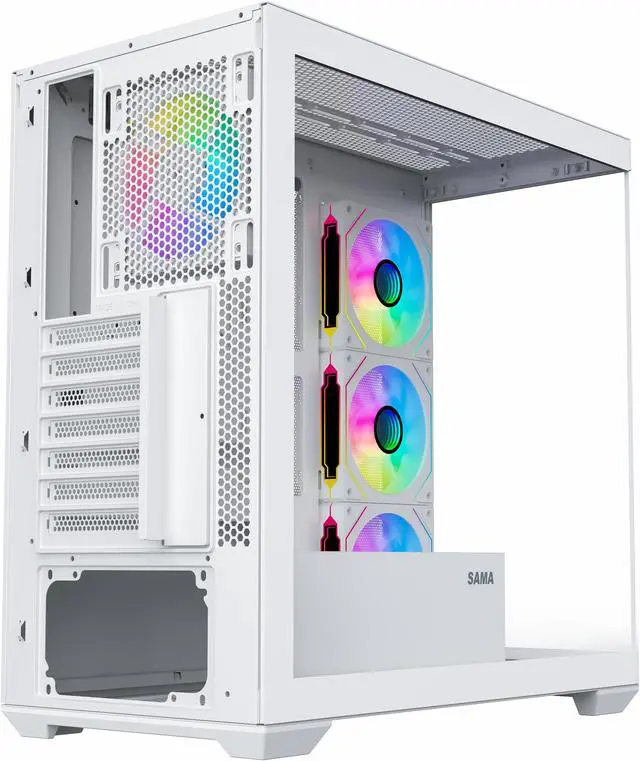 Alt view image 5 of 7 - SAMA SV01 Mid Tower ATX Gaming PC Computer Case White, 4 Addressable RGB Fans Pre-Installed, Tempered Glass Side Panel, Back Plug Motherboard Design