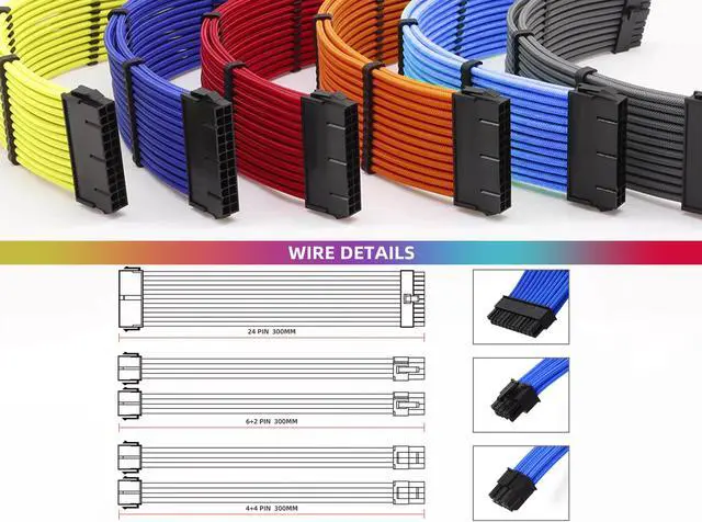 Alt view image 7 of 7 - SAMA 5pcs PC Computer PSU Power Extension Cable Kit Including 1x 24 Pin For Motherboard, 2x 8 Pin (4+4) For CPU EPS, 2x 8 Pin (6+2) For GPU, 300mm Length