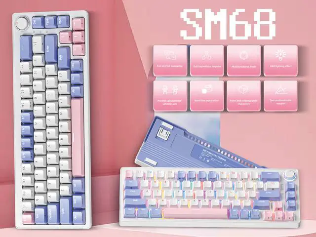 Alt view image 2 of 7 - SAMA SM68 Wireless Gaming Keyboard ,Triple Mode BT5.0/2.4G/USB-C Mechanical Keyboard,68 Keys Hot-Swappable Compact Keyboard,Rechargeable &Multifunctional  RGB Backlit Ergonomic Mini Office Keyboard