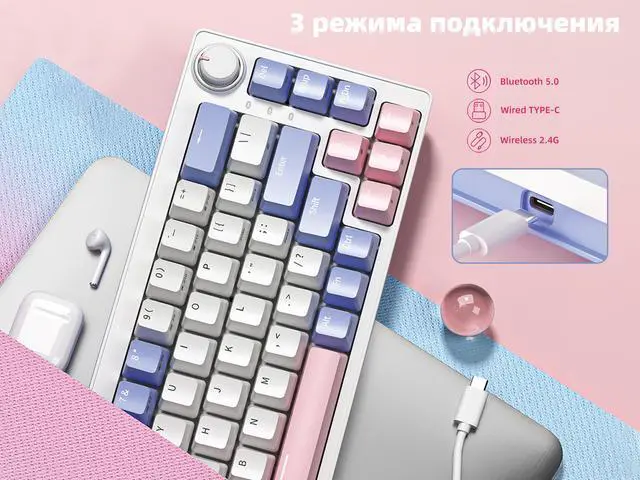 Alt view image 3 of 7 - SAMA SM68 Wireless Gaming Keyboard ,Triple Mode BT5.0/2.4G/USB-C Mechanical Keyboard,68 Keys Hot-Swappable Compact Keyboard,Rechargeable &Multifunctional  RGB Backlit Ergonomic Mini Office Keyboard