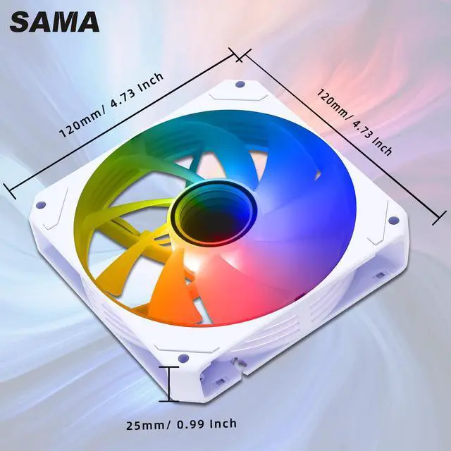 Alt view image 5 of 7 - SAMA YH1204 ARGB LED 120mm Case Fan,Reverse Blade PWM ARGB High Performance Cooling Fan, Lower Noise Level, White