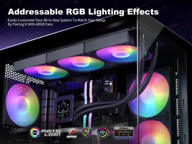 Alt view image 2 of 7 - SAMA LD360 Black 360mm Liquid Water AIO CPU Cooler For Gaming PC Computer, Square 2.8inch LCD Display Screen, PWM Intelligent control, 3 Addressable RGB Silent Fans