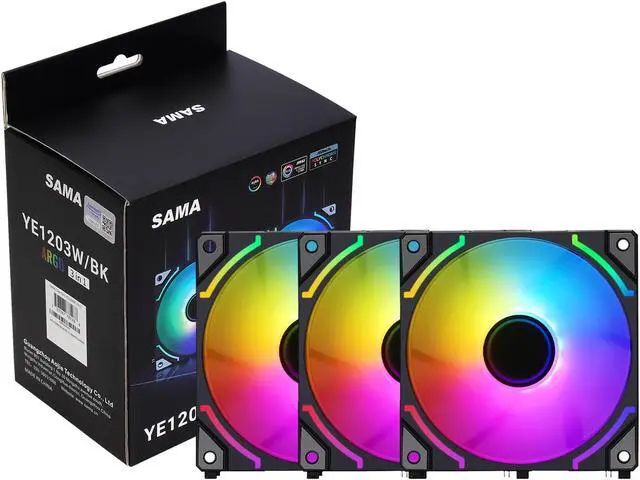 Alt view image 7 of 7 - SAMA YE1203 PWM ARGB PC Case Fan 120mm Black, 3 in 1 High Airflow Low Noise Computer Cooling Fans, RGB Intelligent Control Uni Fan
