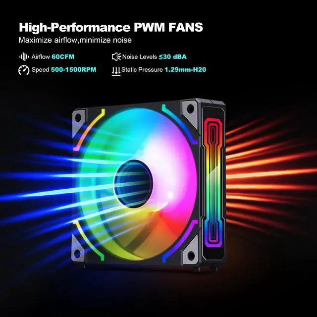 Alt view image 3 of 7 - SAMA YE1203 PWM ARGB PC Case Fan 120mm Black, 3 in 1 High Airflow Low Noise Computer Cooling Fans, RGB Intelligent Control Uni Fan