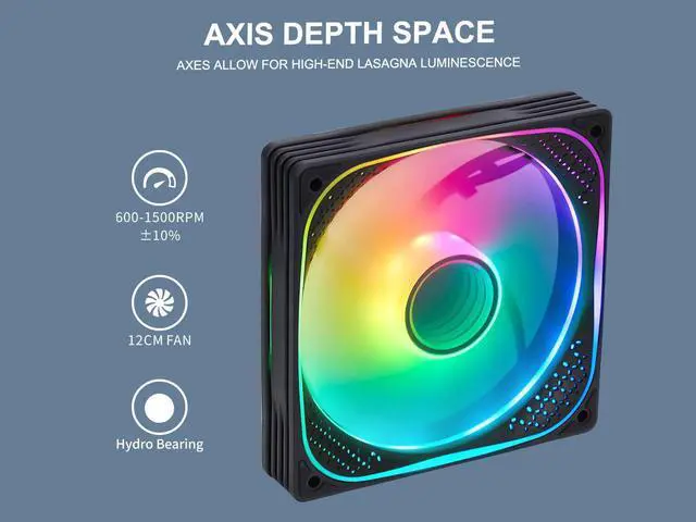 Alt view image 3 of 7 - SAMA YH1205I 120mm High Efficiency Quiet Reverse Case Fan with RGB Lighting Effect, 600-1500RPM, 12V, 65.9CFM, Hydro Bearing Black