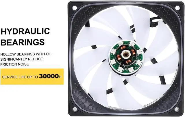 Alt view image 6 of 7 - SAMA YH1205I 120mm High Efficiency Quiet Reverse Case Fan with RGB Lighting Effect, 600-1500RPM, 12V, 65.9CFM, Hydro Bearing Black