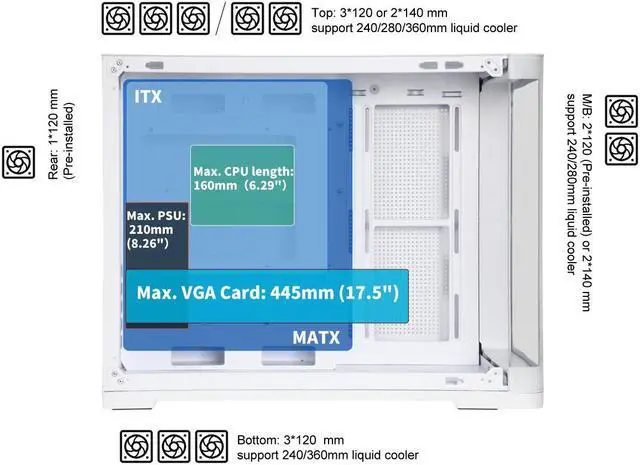 Alt view image 4 of 7 - SAMA 2851 MATX Mid-Tower PC Gaming Case, High-Airflow, Sturdy Curved Tempered Glass Front, 3 ARGB PWM Fan Pre-installed with Fan Hub, White