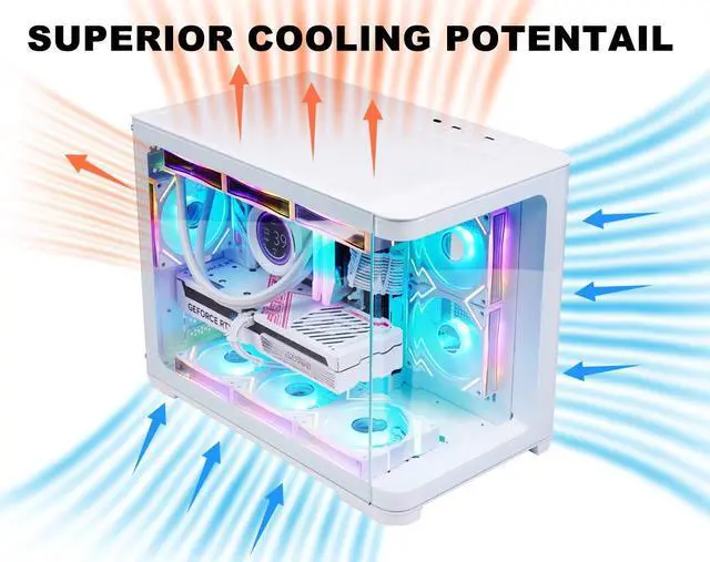 Alt view image 5 of 7 - SAMA 2851 MATX Mid-Tower PC Gaming Case, High-Airflow, Sturdy Curved Tempered Glass Front, 3 ARGB PWM Fan Pre-installed with Fan Hub, White