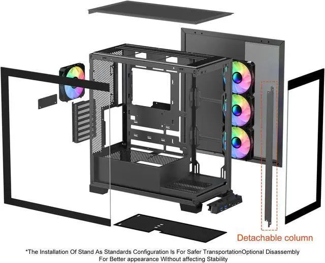 Alt view image 7 of 14 - SAMA 4503 Dual USB3.0 and Type C Tempered Glass ATX Mid Tower Gaming PC Computer Case, w/ 4 x 120mm ARGB Fans (3 x MB Side, 1 x Rear) Pre-Installed, Back Plug Motherboard Design