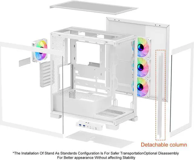 Alt view image 7 of 7 - SAMA 4503 Dual USB3.0 and Type C Tempered Glass ATX Mid Tower Gaming PC Computer Case, w/ 4 x 120mm ARGB Fans (3 x MB Side, 1 x Rear) Pre-Installed, Back Plug Motherboard Design
