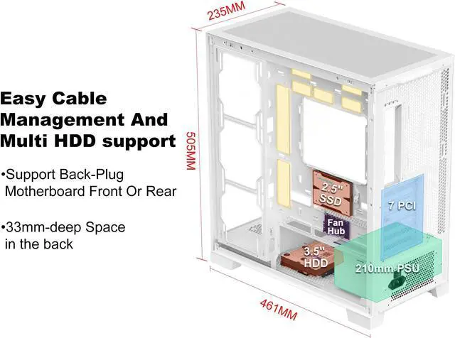 Alt view image 5 of 7 - SAMA 4503 Tempered Glass Side Panel Mid Tower ATX Computer Gaming PC Case White, 4 Addressable RGB Fans Pre-Installed, Support Back plug Motherboard
