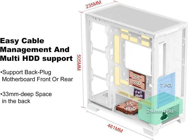 Alt view image 6 of 7 - SAMA 4503 Dual USB3.0 and Type C Tempered Glass ATX Mid Tower Gaming PC Computer Case, w/ 4 x 120mm ARGB Fans (3 x MB Side, 1 x Rear) Pre-Installed, Back Plug Motherboard Design