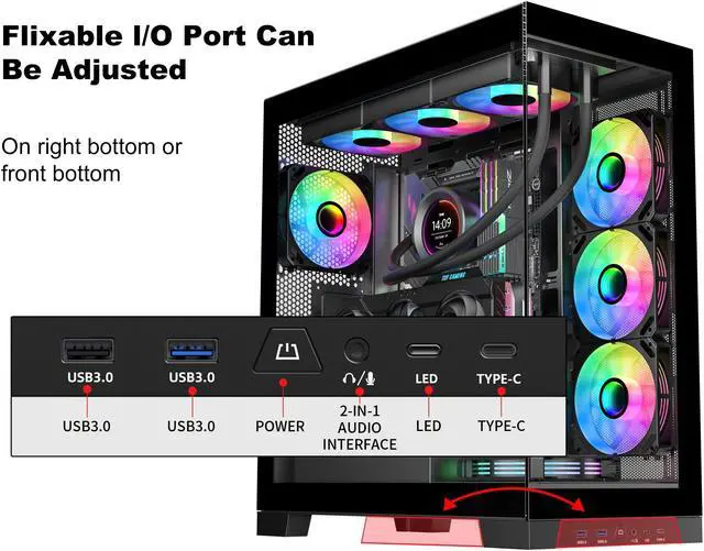 Alt view image 5 of 14 - SAMA 4503 Dual USB3.0 and Type C Tempered Glass ATX Mid Tower Gaming PC Computer Case, w/ 4 x 120mm ARGB Fans (3 x MB Side, 1 x Rear) Pre-Installed, Back Plug Motherboard Design