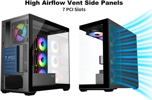 Alt view image 6 of 7 - SAMA SV01 Mid Tower ATX Gaming PC Computer Case Black, 4 Addressable RGB Fans Pre-Installed, Tempered Glass Side Panel, Back Plug Motherboard Design