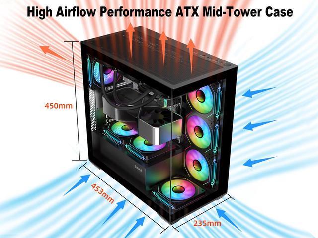 Alt view image 4 of 7 - SAMA SV01 Mid Tower ATX Gaming PC Computer Case Black, 4 Addressable RGB Fans Pre-Installed, Tempered Glass Side Panel, Back Plug Motherboard Design