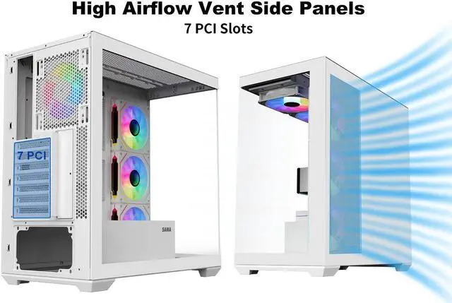 Alt view image 4 of 7 - SAMA SV01 Gaming PC Case Computer Mid Tower ATX Case White with 4 Addressable RGB Fans Pre-Installed, Back Plug Motherboard Design, Tempered Glass Transparent Side Panel