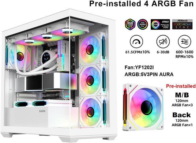 Alt view image 5 of 7 - SAMA SV01 Gaming PC Case Computer Mid Tower ATX Case White with 4 Addressable RGB Fans Pre-Installed, Back Plug Motherboard Design, Tempered Glass Transparent Side Panel