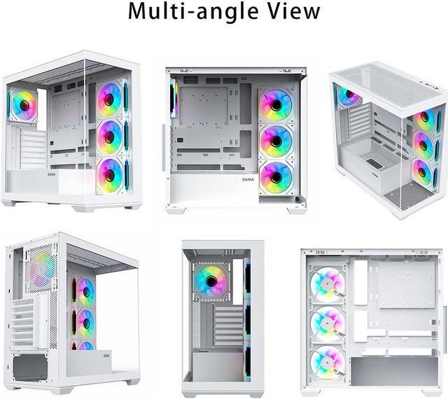 Alt view image 7 of 7 - SAMA SV01 Gaming PC Case Computer Mid Tower ATX Case White with 4 Addressable RGB Fans Pre-Installed, Back Plug Motherboard Design, Tempered Glass Transparent Side Panel