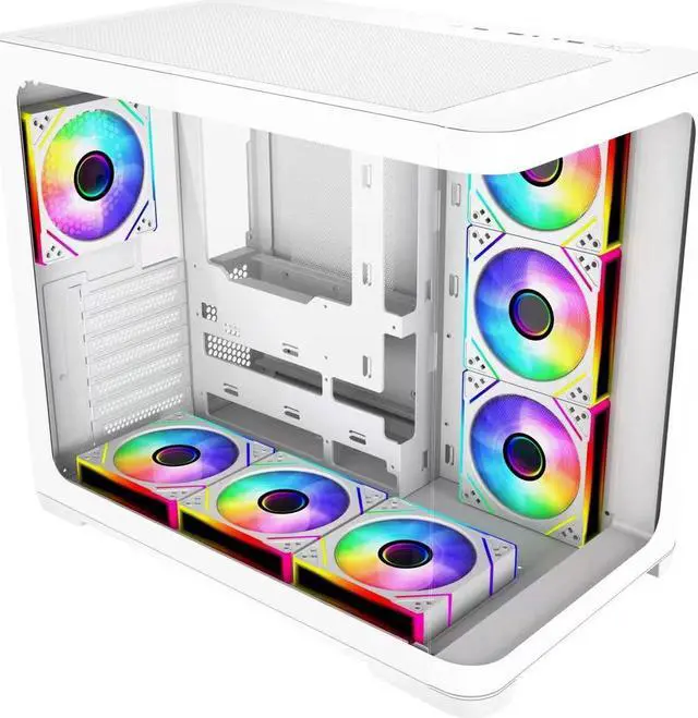 Alt view image 3 of 7 - SAMA 2851 Dual USB3.0 and Type C Tempered Glass ATX Mid Tower Gaming PC Computer Case, w/ 4 x 120mm ARGB Fans (3 x MB Side, 1 x Rear) Pre-Installed, Back Plug Motherboard Design