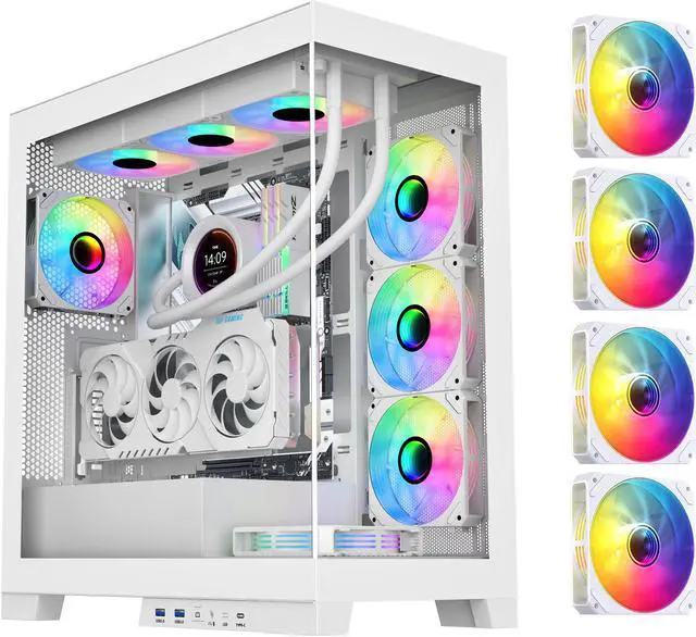 Main image of SAMA 4503 Tempered Glass ATX Mid Tower Computer PC Case with 4 Addressable RGB Fans Pre-installed, Dual USB3.0 and Type C,Back Plug Motherboard Design