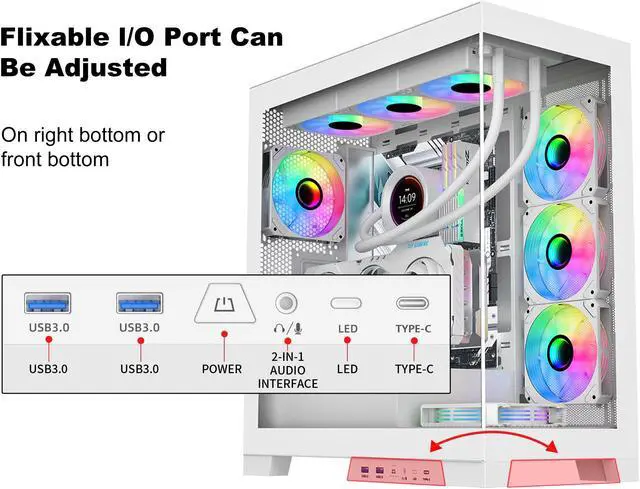 Alt view image 5 of 7 - SAMA 4503 Tempered Glass ATX Mid Tower Computer PC Case with 4 Addressable RGB Fans Pre-installed, Dual USB3.0 and Type C,Back Plug Motherboard Design