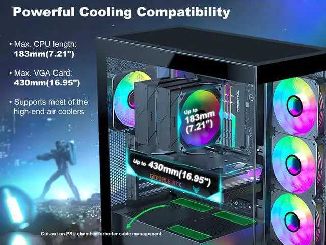 Alt view image 2 of 14 - SAMA 4503 Dual USB3.0 and Type C Tempered Glass ATX Mid Tower Gaming PC Computer Case, w/ 4 x 120mm ARGB Fans (3 x MB Side, 1 x Rear) Pre-Installed, Back Plug Motherboard Design