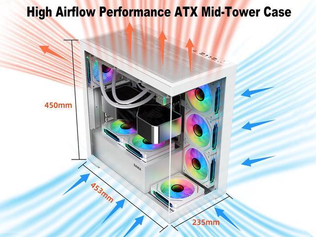Alt view image 6 of 7 - SAMA SV01 Gaming PC Case Computer Mid Tower ATX Case White with 4 Addressable RGB Fans Pre-Installed, Back Plug Motherboard Design, Tempered Glass Transparent Side Panel