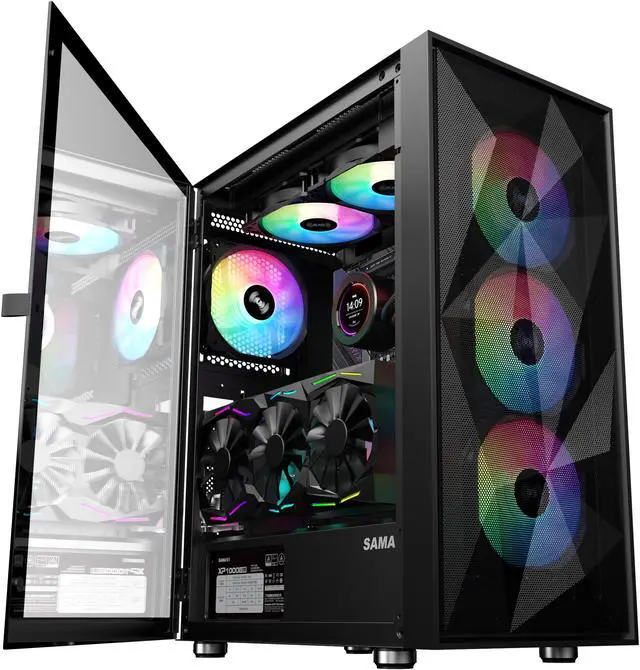 Main image of SAMA 3509 Open Door Tempered Glass ATX Mid Tower Gaming Computer Case,4 x ARGB Fans Pre-Installed