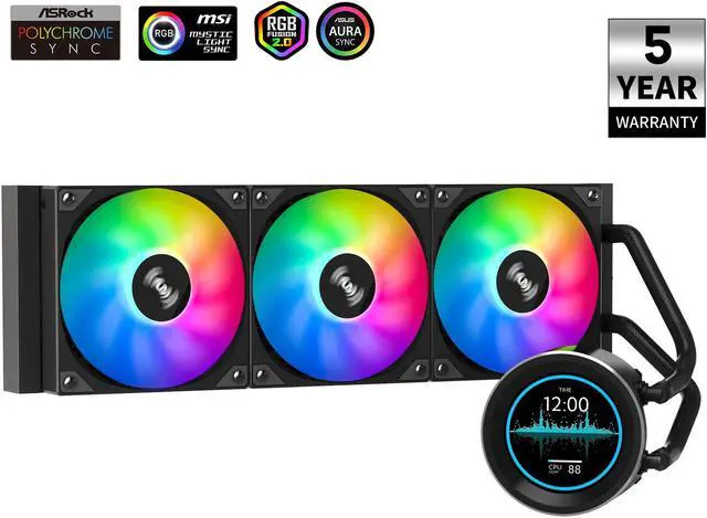 Main image of SAMA SM360 PRO AIO 360mm Liquid Cooler 2.8 inch Screen LCD Display CPU Cooler , Gaming Computer PC Cooler with 3 ARGB PWM Silent Fans