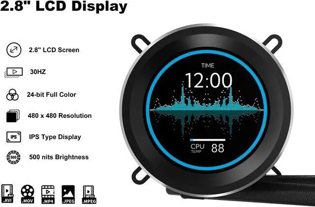 Alt view image 3 of 7 - SAMA SM360 PRO AIO 360mm Liquid Cooler 2.8 inch Screen LCD Display CPU Cooler , Gaming Computer PC Cooler with 3 ARGB PWM Silent Fans
