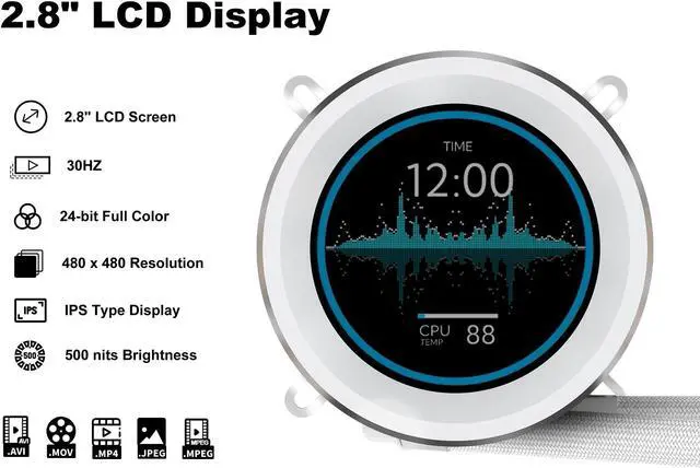 Alt view image 3 of 7 - SAMA SM360 PRO AIO 360mm Liquid Cooler 2.8 inch Screen LCD Display CPU Cooler , Gaming Computer PC Cooler with 3 ARGB PWM Silent Fans