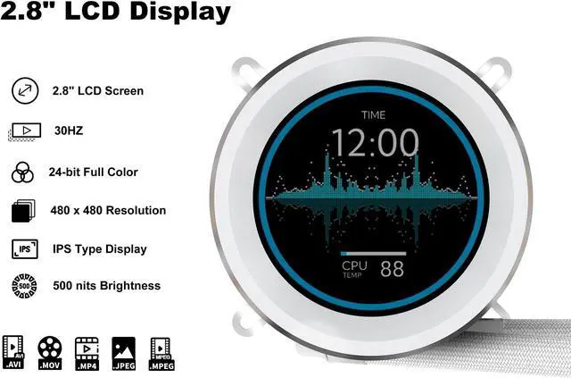 Alt view image 3 of 7 - SAMA SM240 PRO White liquid Cooler 240mm ARGB AIO Radiator 2.8-inch LCD Video Temperature Display Screen CPU Cooler with PWM Silent Fans