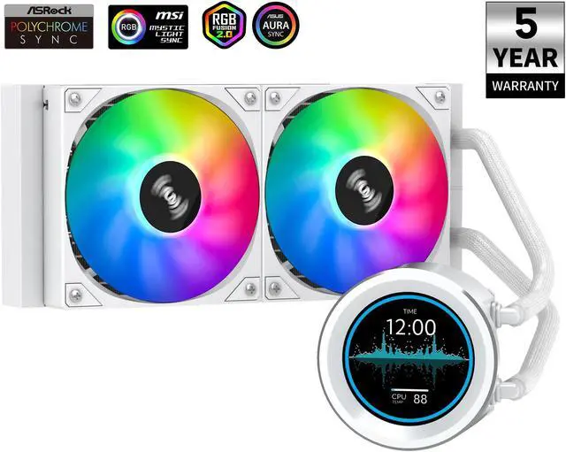 Main image of SAMA SM240 PRO White liquid Cooler 240mm ARGB AIO Radiator 2.8-inch LCD Video Temperature Display Screen CPU Cooler with PWM Silent Fans