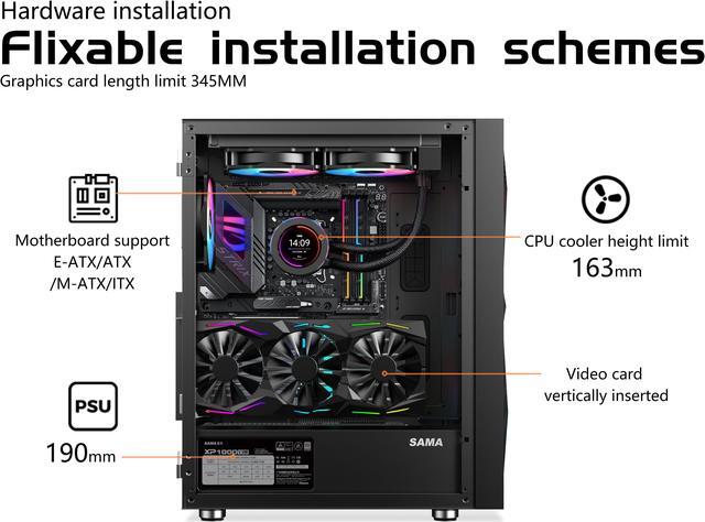 Alt view image 3 of 7 - SAMA 3509 Tempered Glass Open Door Gaming ATX Computer PC Case Mid Tower Black with 4 Addressable RGB Fans Pre-installed