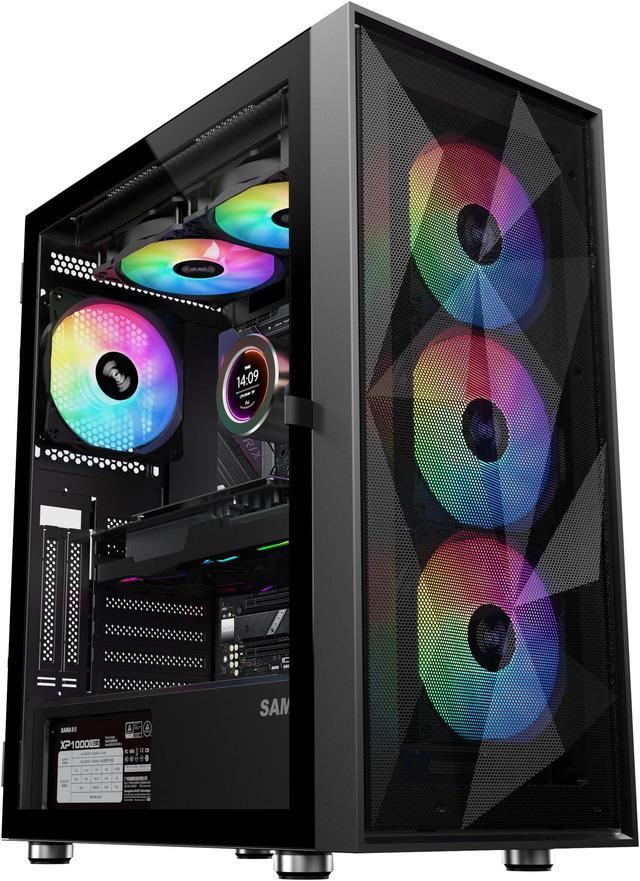 Alt view image 8 of 7 - SAMA 3509 Tempered Glass Open Door Gaming ATX Computer PC Case Mid Tower Black with 4 Addressable RGB Fans Pre-installed