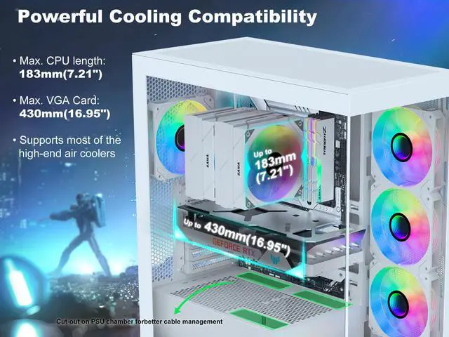 Alt view image 3 of 7 - SAMA 4503 Dual USB3.0 and Type C Tempered Glass ATX Mid Tower Gaming PC Computer Case, w/ 4 x 120mm ARGB Fans (3 x MB Side, 1 x Rear) Pre-Installed, Back Plug Motherboard Design