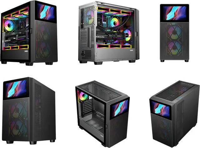Alt view image 8 of 7 - SAMA V-play ATX Mid Tower High-end Gaming Computer PC Case With 8-inch LCD Display, Tempered Glass Side Panels, Supports Multiple Cooling Configurations Black